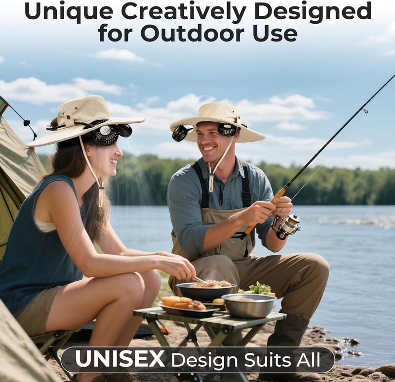 COMLIFE Cooling Sun Hat with Fan Rechargeable - UPF 50+ Wide Brim Bucket Hat for Sun Protection, 8Hrs Running Neck Fan Hat for Safari, Fishing, Gardening, Golf & Travel, Beach Essentials for Women & Men - Image 2